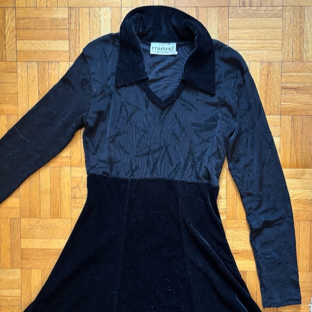 vintage 80s / 90s y2k velvet and slinky material fit flair black dress